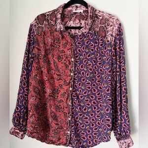 BeachLunchLounge Patchwork Boho Blouse Mixed Print Paisley Floral Oversized Top
